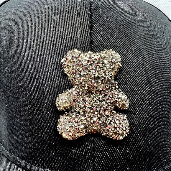 3D Jeweled Black TEDDY BEAR Design Adjustable Baseball Cap - New - Picture 2 of 7